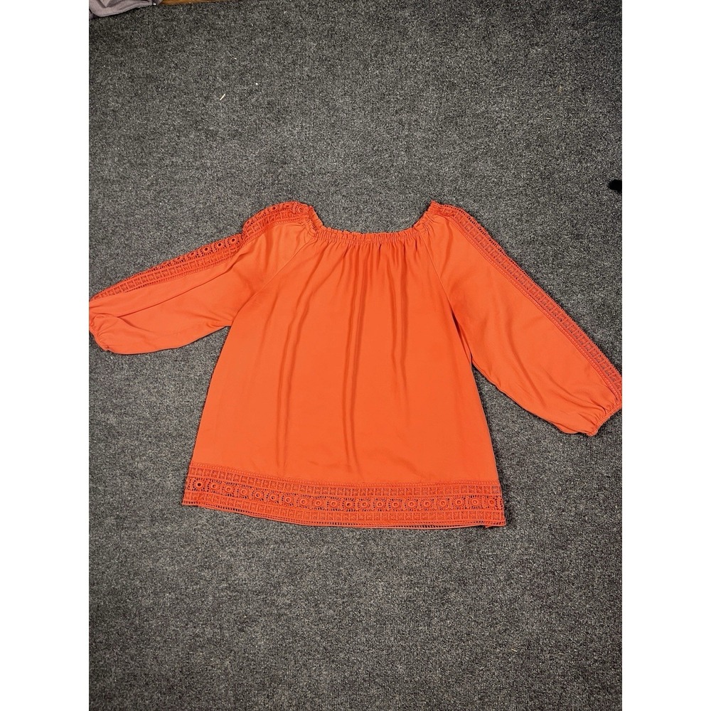 ZAC & RACHEL Womens Top Large Orange Eyelet Peasant Blouse Fairy Spring Summer